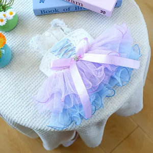 Sweet dog princess dress with lace top and multilayer tulle tutu for small pets