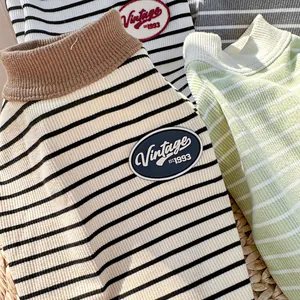 Retro striped knit pet vests for small dogs and cats with Vintage EST.1993 leather patch