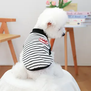 Vintage style black and white striped dog vest with red embroidery for small pets
