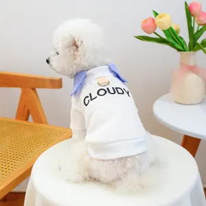 Pet Dog Sweatshirt With Striped Collar Embroidered Letters And D-Ring Attachment For Small Medium Dogs Cats Puppy Polo Shirt Apparel