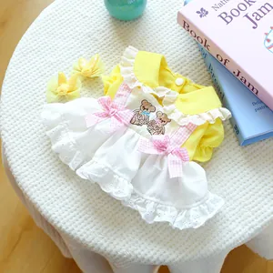 Gele honden tutu jurk met beer borduursel en bijpassende strik haarspelden voor huisdieren