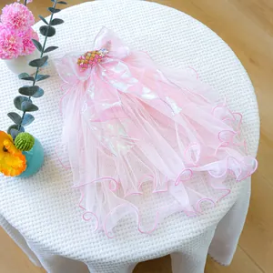 Pink pet wedding veil with shimmering mermaid tail and delicate mesh bow detail