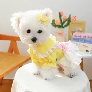 Huisdier Hond Prinses Jurk Set Met Konijnen Strik Haarspelden Beren Borduurwerk Gele Tutu Rok Voor Kleine Honden Katten Puppy Kleding