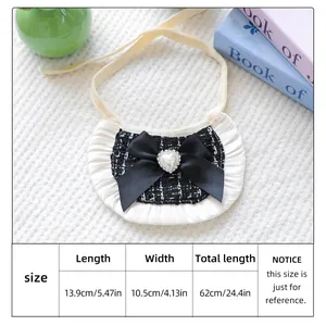 Detailed size chart for the black tweed pet bib with measurement specs in cm and inches