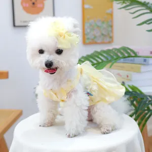Détails de robe pour animaux avec bordure en perles broderie et nœud assorti