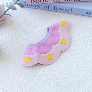 Pink and purple scalloped pet bib with yellow heart embroidery for dogs and cats