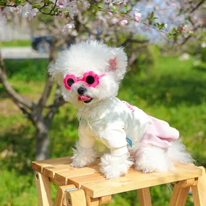 Completo estivo per cani con gonna tutu e occhiali da sole rosa a forma di fiore