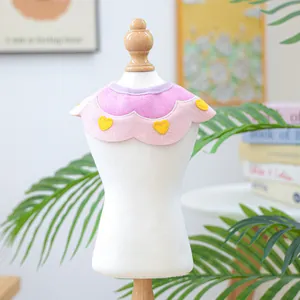 Cute pink and purple pet bandana with yellow heart embroidery for cats and small dogs
