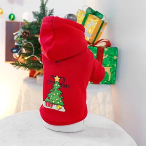 Red Christmas pet hoodie featuring a decorated tree and Merry Christmas print