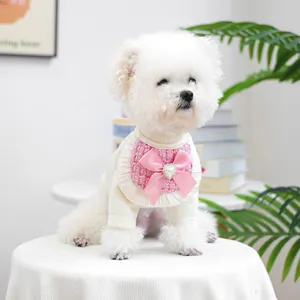 Elegant Tweed Pet Bib With Satin Bowknot Heart Rhinestone Ruffle Lace Pet Bandana For Small Dogs Cats Saliva Towel Costume Accessory
