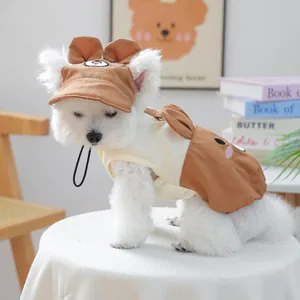 Close-up of pet sun hat and vest set with bear ear embroidery for small dogs