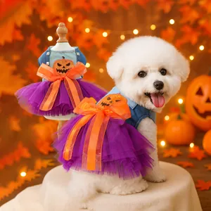 Huisdier Halloween Jurk Pompoen Geest Schedel Ontwerp Hond Kat Feest Kostuum Denim Mesh Fluweel Tutu Rok Voor Dieren