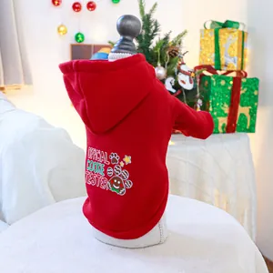 Detail of red festive pet hoodie with Official Cookie Tester print for Christmas