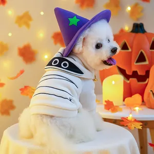 Halloween Pet Hoodie Funny Cartoon Embroidery Dog Sweatshirt Warm Fleece Cat Transformation Costume For Puppy Kitten