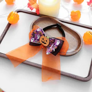 Nœud papillon Halloween pour animaux avec paillettes citrouille et motifs fantômes