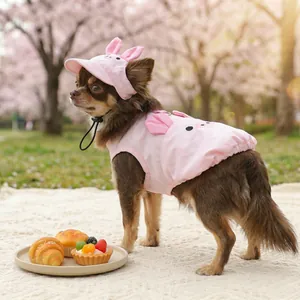 Cartoon Huisdier Hond Vest Hoed Set Schattig Dier Varken Beer Kikker Olifant Print Puppy Zonbescherming Kleding Met Harnas D-ring Voor Kleine Honden Katten
