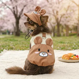 Set van cartoon beer pet vest en zonnehoed voor kleine honden en katten buiten