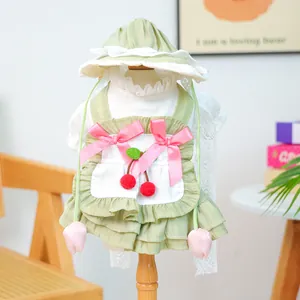 Robe mignonne pour chien vert clair avec volants et chapeau de soleil pour chiots