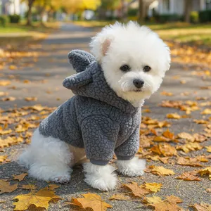 Sweat à capuche gris foncé pour animaux avec oreilles 3D, pull chaud pour petits chiens