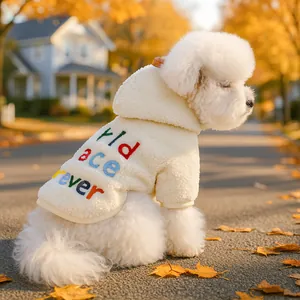 Felpa calda in pile per cani piccoli con stampa World Peace su strada autunnale