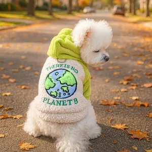 Weicher Fleece Haustier Hoodie Herbst Winter Warm Hund Katze Sweatshirt Mit Erde Stickerei There Is No Planet B Welpen Kleine Hundekleidung