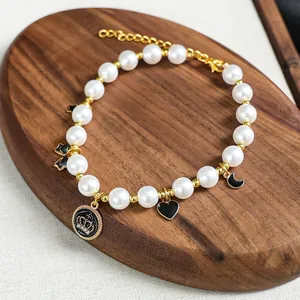 Collier en perles pour animaux avec pendentifs dorés pour petits chiens et chats