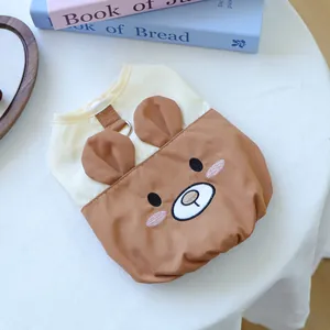 Cartoon Bär Haustier Weste mit gesticktem Gesicht und D-Ring Leinenbefestigung in Beige-Braun