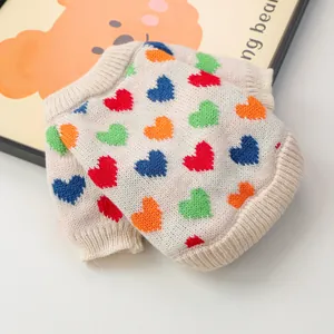 Knitted pet sweater with colorful heart patterns for small dogs and cats in autumn and winter