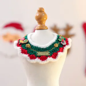 Christmas knitted pet collar with bells and candy charms for small dogs and cats