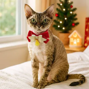Christmas pet collar with red velvet bow and golden bell for small dogs and cats
