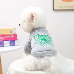 Felpa per Cani e Gatti con Ricamo a Margherita Caldo Pile Pullover per Cuccioli Gattini Autunno Inverno Grigio Abbigliamento