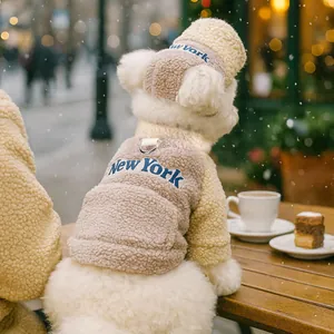 Cozy Sherpa Fleece Pet Baseball Cap With New York Embroidery Adjustable Winter Warm Hat For Small Dogs And Cats Casual Outdoor Headwear