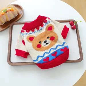 Knitted pet sweater with cartoon bear and heart patterns for small dogs and cats