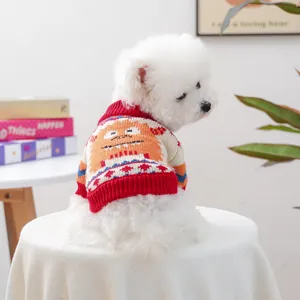 Warm Pet Dog Sweater Soft Acrylic Knitted Clothes For Small Dogs Cats Orange Monster Pattern Cartoon Jacquard Winter Apparel