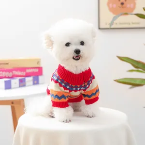 Colorful knitted pet sweater with festive patterns for small dogs and cats