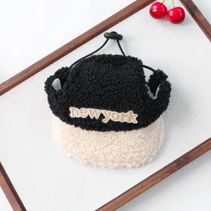 Sherpa fleece dog baseball cap with New York embroidery and adjustable strap