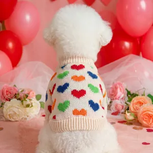 Suéter de Punto para Mascotas Con Corazones de Colores para Perros Pequeños Gatos Cálido Otoño Invierno Cachorro