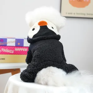 Disfraz Transformación Mascotas Dibujos Animados Pingüino Mono Cálido Vellón Sherpa Con Capucha Ropa Invierno Para Perros Gatos