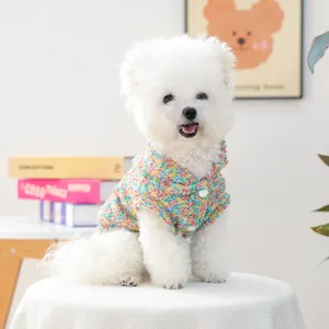 Colorful knitted pet sweater with buttons for small dogs and cats in autumn winter style