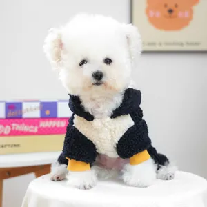 Mono polar de pingüino azul y beige para perros pequeños y gatos con puños elásticos