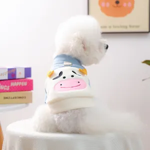 Chaleco Suéter Para Perro Mascota Con Patrón De Vaca Dibujos Animados Con Anillo En D De Tracción Ropa De Poliéster De Punto Suave Para Perros Gatos