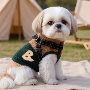 Warme Lamswol Huisdier Vest Met Geïntegreerd Harnas Voor Kleine Honden Puppy's Kleurblok Letter B Geborduurd Winter Hondenjas Mantel Fleece Huisdier Harnas Kleding