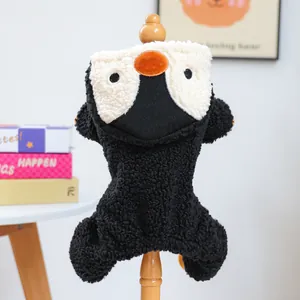 Sudadera de pingüino para perros pequeños y gatos con pico en 3D y suave forro polar negro