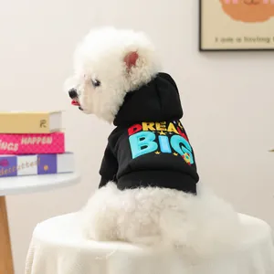 Warm Pet Dog Cat Hoodie Fleece Sweatshirt With 3D Dream Big Letter Embroidery Rocket Star Pattern For Small Dogs Puppies Cats