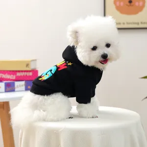 Black pet hoodie for small dogs with rocket embroidery and soft warm fabric