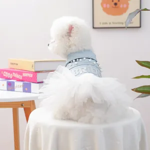 Vestito in Denim per Cani Sposa con Paillettes Gonna Tutu a Rete Decorazione Künstliche Perle Outfit Principessa per Cani Piccoli Gatti