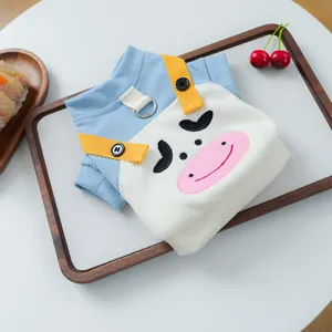 Chaleco azul y blanco para mascotas con bordado de vaca y anillo en D para correa