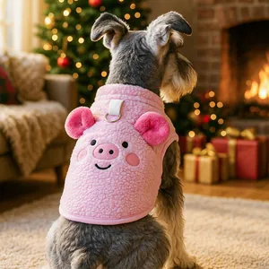 Rosa Fleece-Hundeweste mit Schweinchen-Design und D-Ring, warme Winterkleidung für Hunde