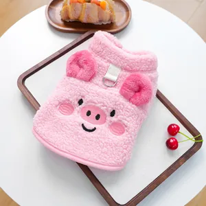 Rosa Lammwollweste für Haustiere mit Schweine-Design und D-Ring für kleine Hunde