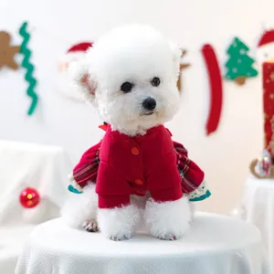 Robe de Noël rouge pour chien avec motifs flocon et jupe en dentelle pour petits animaux